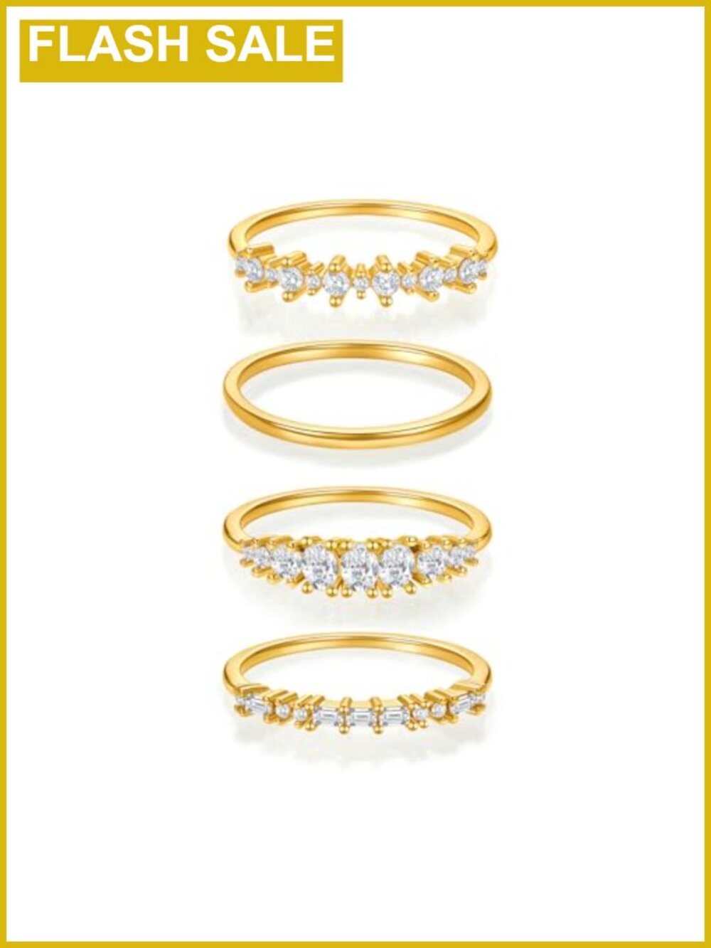 18K Gold Plated Stackable Rings Set Cubic Zirconia Pave Stacking Rings